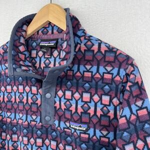 PATAGONIA Fleece Womens L Micro D Snap-T Southeastern Aztec Pullover Blue
